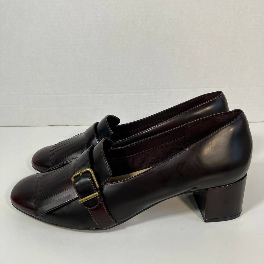 Clarks Women's 10 Tealia Maye Patent Loafer in Aubergine Block Heel Careerwear